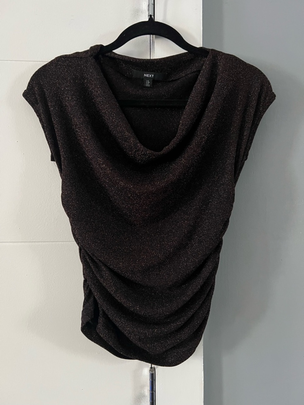 Brown Shimmer Cowl Neck Sleeveless Top